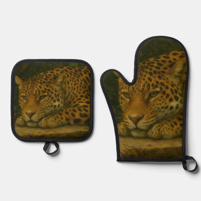 Set De Manoplas Mortalidad dorada - Leopardo en reposo (Anverso)