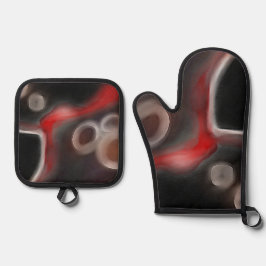 Set De Manoplas Motivo Arterial: Resumen Negro, Blanco y Rojo