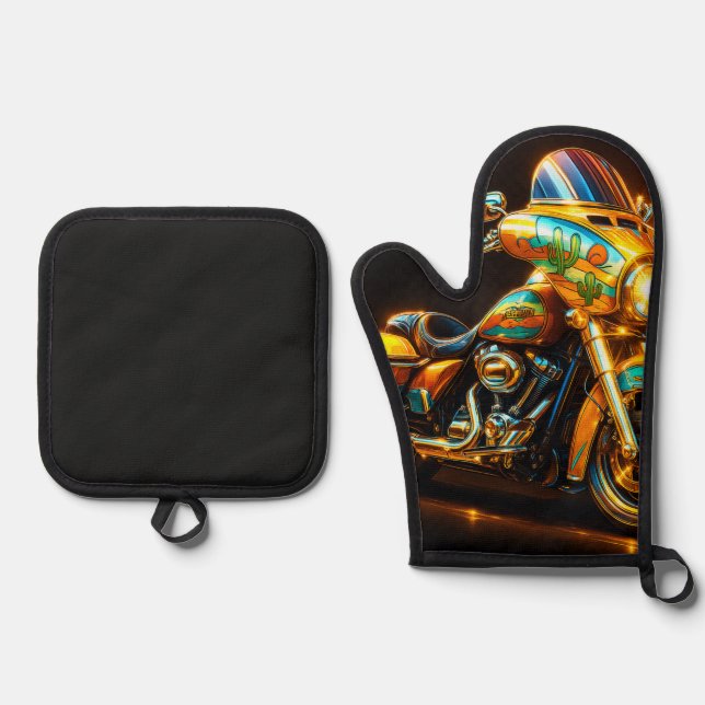 Set De Manoplas "Motocicleta - Oven Mitt & Pot Holder Se (Anverso)