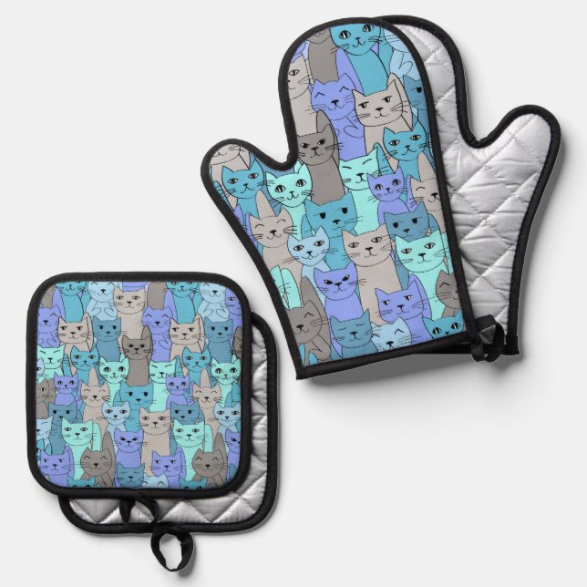 Set De Manoplas Muchos diseños de gatos azules (Anverso/Reverso)