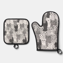 Set De Manoplas Muchos diseños de gatos blancos y negros