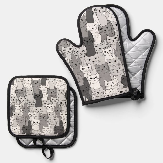 Set De Manoplas Muchos diseños de gatos blancos y negros (Anverso/Reverso)