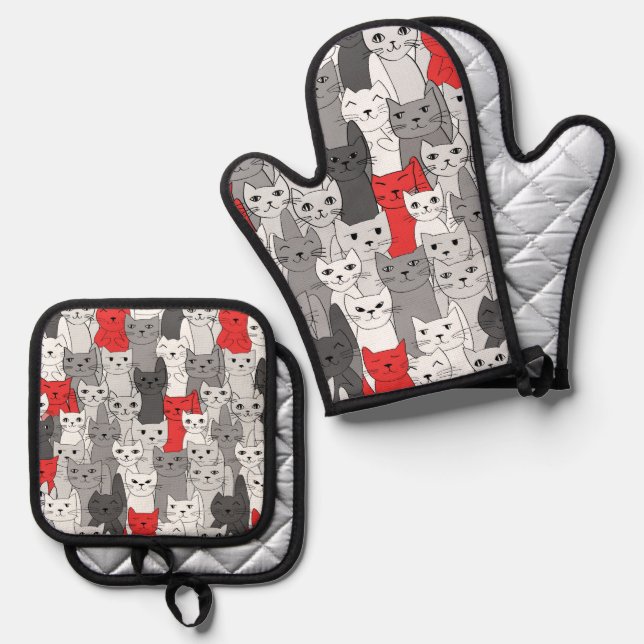 Set De Manoplas Muchos diseños de latas rojas blancas negras (Anverso/Reverso)