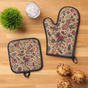 Set De Manoplas Mueble Floral de Labor Antiguo Vintage
