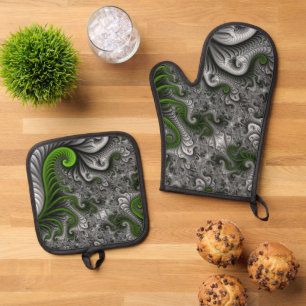 Set De Manoplas Mundo de fantasía verde y gris arte abstracto frac