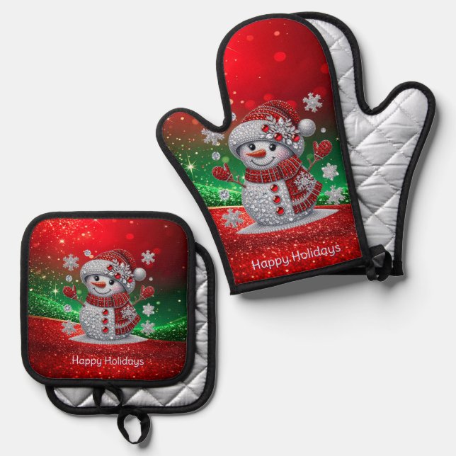Set De Manoplas Muñeco de nieve con cristales (Anverso/Reverso)