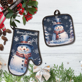 Set De Manoplas Muñeco de Nieve de Bosque Invernal Navidad | Azul