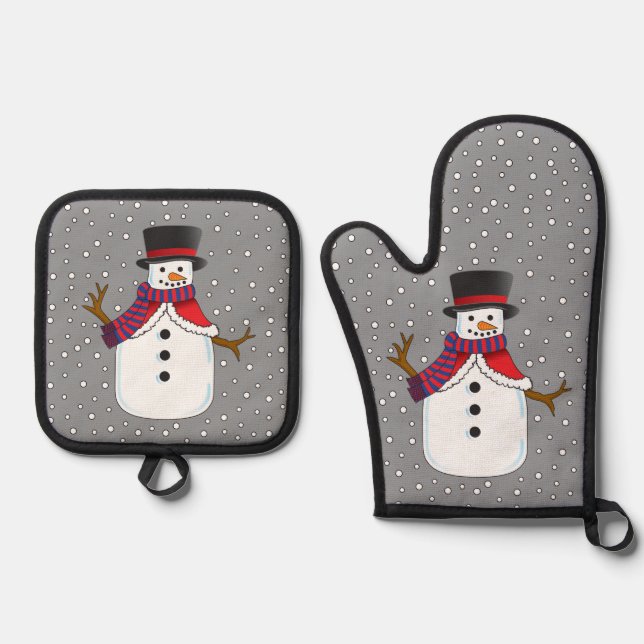 Set De Manoplas Muñeco de Nieve de Navidad (Anverso)