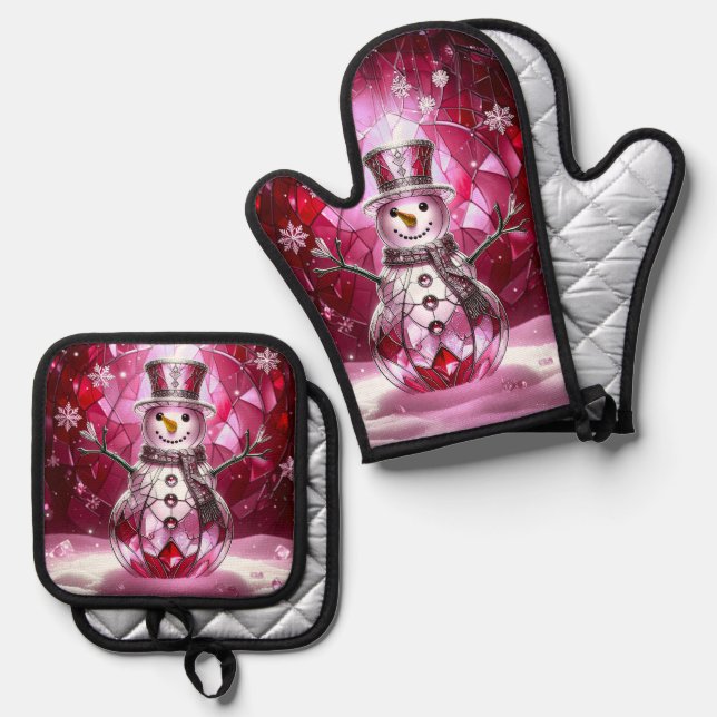 Set De Manoplas Muñeco de Nieve Rojo Copos de Nieve (Anverso/Reverso)