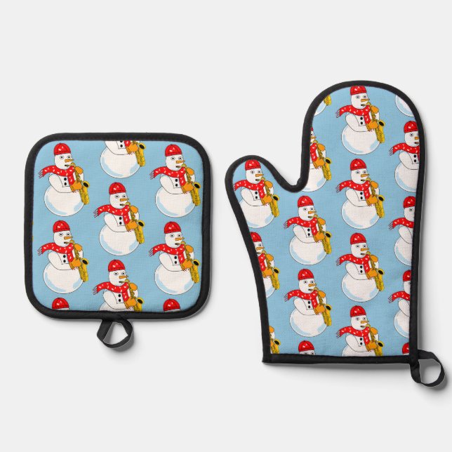 Set De Manoplas Muñeco de nieve saxofón (Anverso)