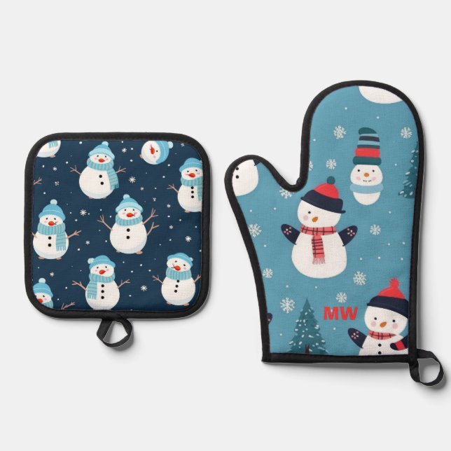 Set De Manoplas Muñecos de nieve de Navidad adorables (Anverso)