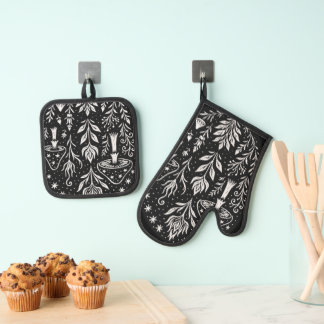 Set De Manoplas Mystical Boho Mushroom Design – Botanical Folk Art