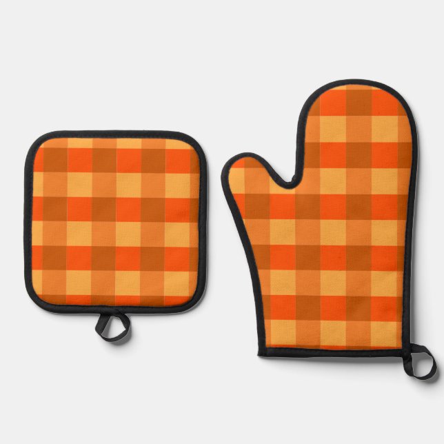 Set De Manoplas Naranja Buffalo Plaid Gingham Checkered (Anverso)