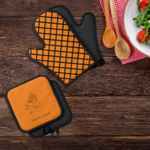 Set De Manoplas Naranja de cocina de cebolla y ajo