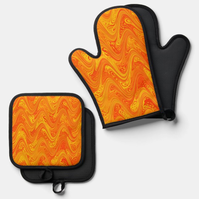 Set De Manoplas Naranja de mareo Patrón rojo amarillo (Anverso/Reverso)