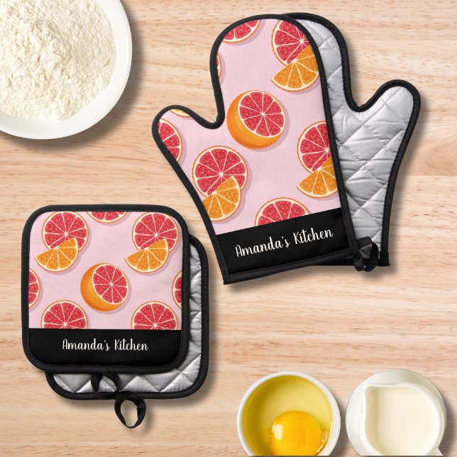 Set De Manoplas Naranja de patrón de cítricos Cocina personalizada (Subido por el creador)