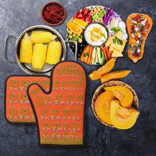 Set De Manoplas Naranja de pavos vegetales y girasoles