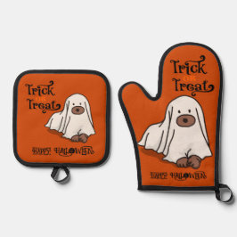 Set De Manoplas Naranja de perro fantasma de Halloween