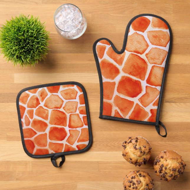 Set De Manoplas Naranja Giraffe Animal Print (De arriba hacia abajo)