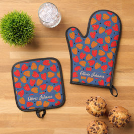 Set De Manoplas Naranja rojo de fresa suave azul