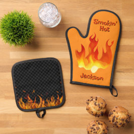 Set De Manoplas Naranja y Rojo Llama Personalizado Ardiendo