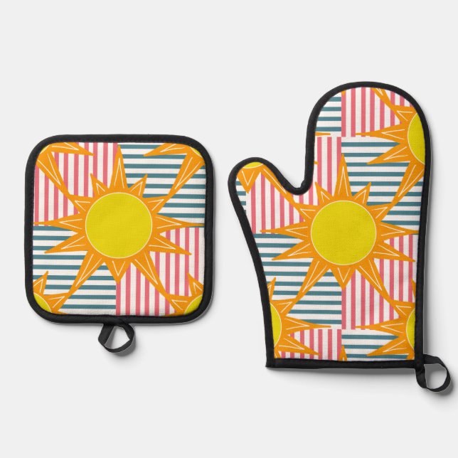 Set De Manoplas Naranja Yellow Suns Stripes Checks (Anverso)