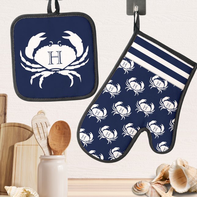 Set De Manoplas Náutica de cangrejo blanco azul de la Marina Monog (Subido por el creador)