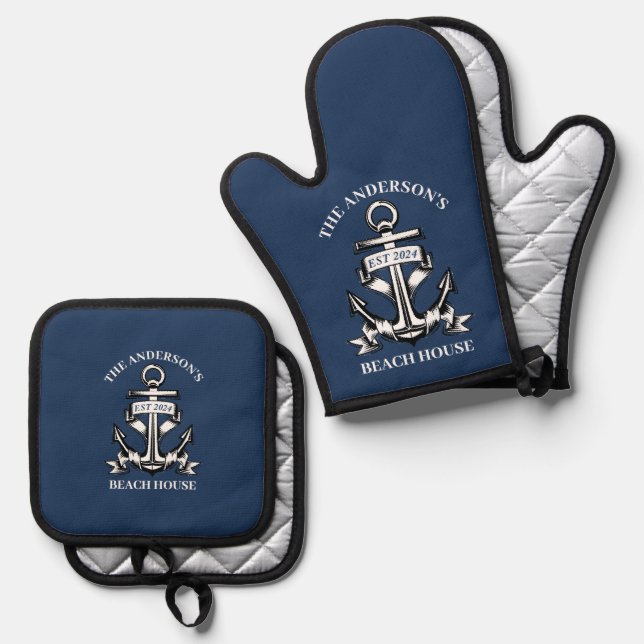 Set De Manoplas Nautical Boat Beach Anchor Nombre de la familia Es (Anverso/Reverso)