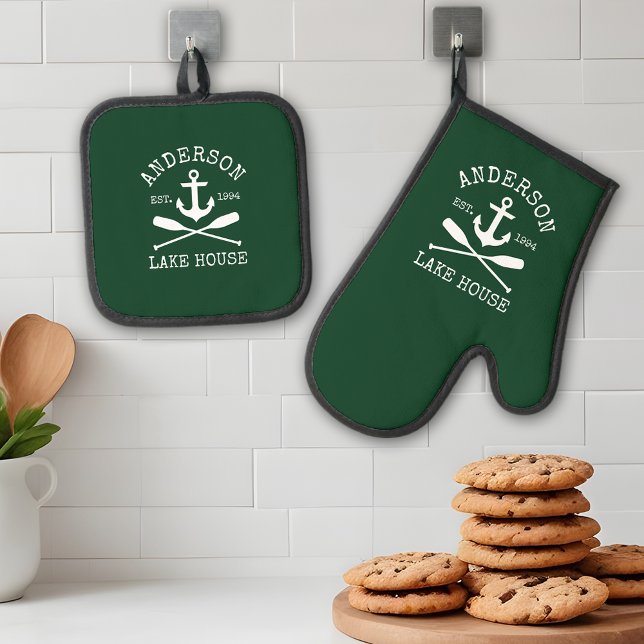 Set De Manoplas Nautical Lake House Anchor familiar Oars Green (A great addition to your kitchen.)