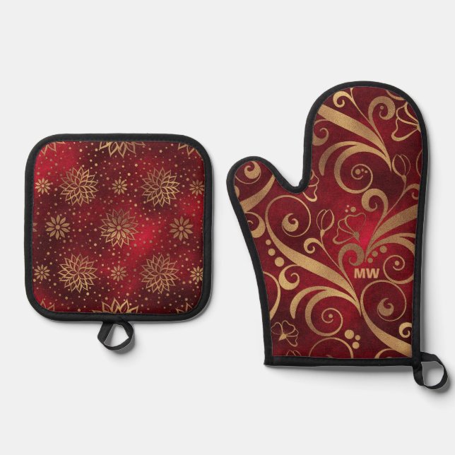 Set De Manoplas Navidad Carmesí y Dorada (Anverso)