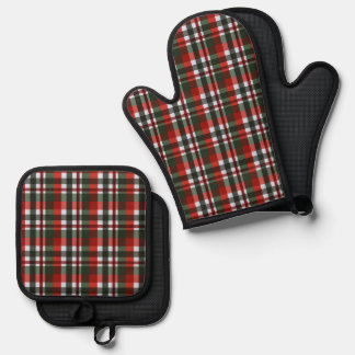 Set De Manoplas Navidad de Cuadro Rojo y Verde