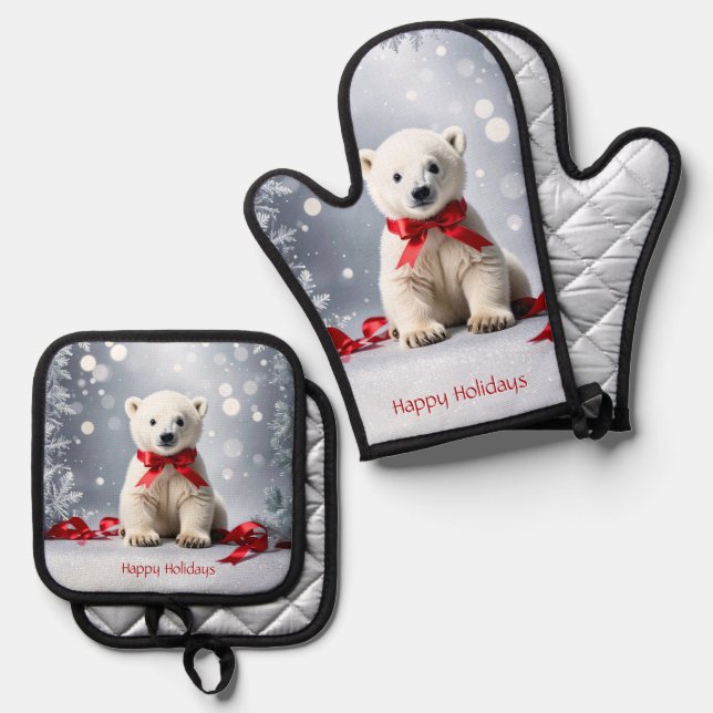 Set De Manoplas Navidad del Oso Polar (Anverso/Reverso)