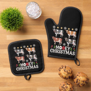 Set De Manoplas Navidad Mooey Amante de las Vacas Fiesta Granja Gr