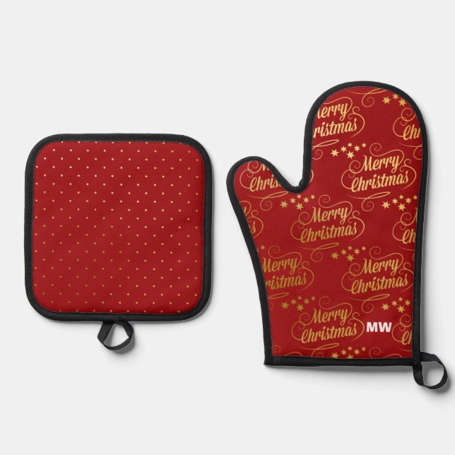 Set De Manoplas Navidad Roja y Dorada (Anverso)