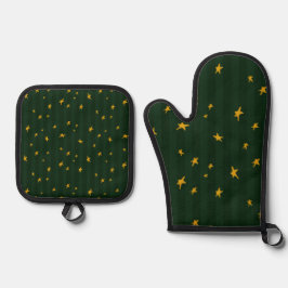 Set De Manoplas Navidad Verde Amarillo Raya Estrella Navidad 