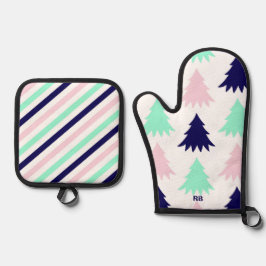 Set De Manoplas Navidad Verde Menta