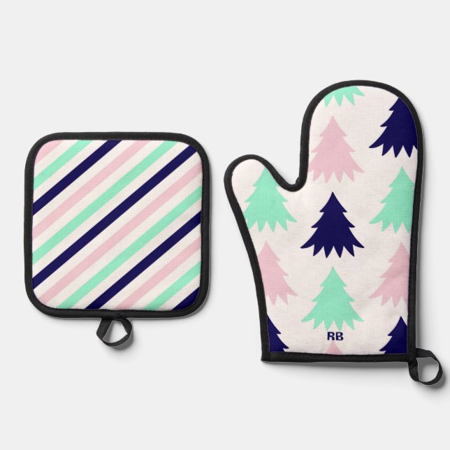 Set De Manoplas Navidad Verde Menta (Anverso)