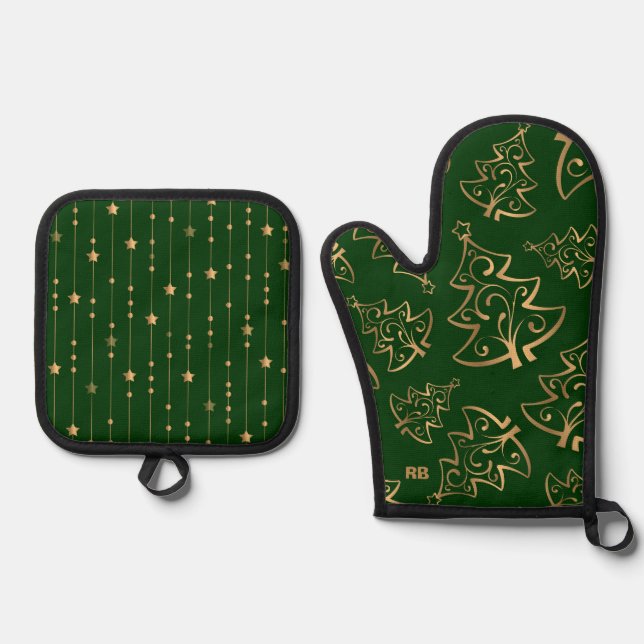 Set De Manoplas Navidad Verde y Dorada (Anverso)