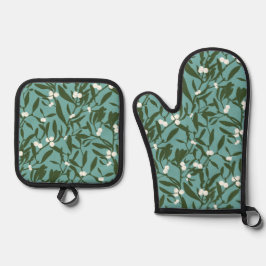 Set De Manoplas Navidades clásicos mistletoen azul y blanco