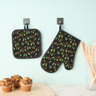 Set De Manoplas Navidades Cute Holly Berries