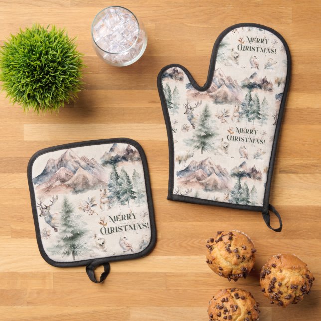 Set De Manoplas Navidades de acuarela (De arriba hacia abajo)