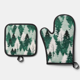 Set De Manoplas Navidades de árboles de invierno verdes festivos d