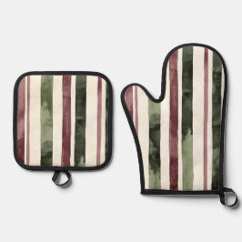 Set De Manoplas Navidades de Green Burgundy Stripes