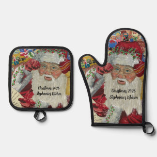 Set De Manoplas Navidades de nombres personalizados de Santa Claus