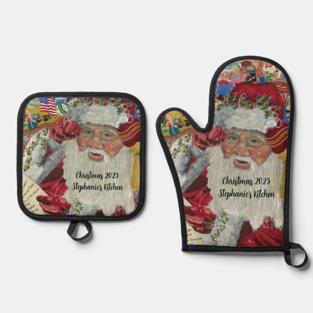 Set De Manoplas Navidades de nombres personalizados de Santa Claus (Anverso)