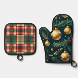 Set De Manoplas Navidades de Ornamentos de Oro