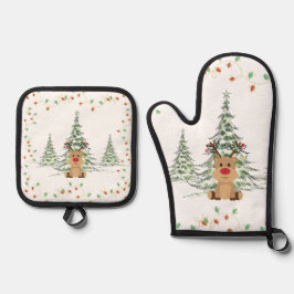 Set De Manoplas Navidades de renos alumbran árboles de invierno