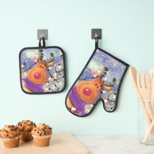 Set De Manoplas Navidades de renos pequeños Oven Mitt & Pot Holder