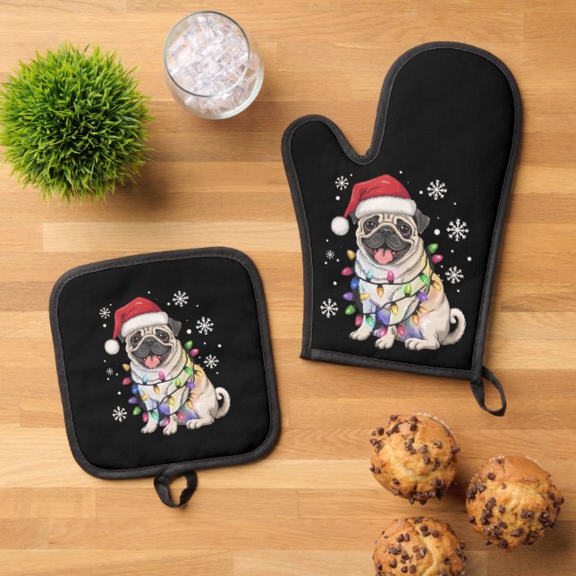 Set De Manoplas Navidades de Santa Pug alumbran a amante del perro (De arriba hacia abajo)