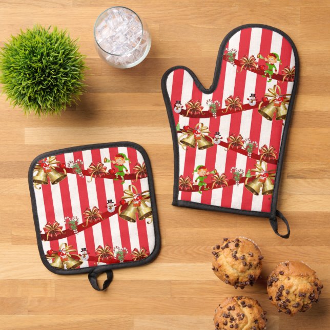 Set De Manoplas Navidades del Elf SnowOven Mitt & Pot Holders (De arriba hacia abajo)